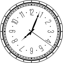 Classic Analog Clock Face With Black Numerals and Hands Indicating Time Against White Background Isolated Vector Illustration