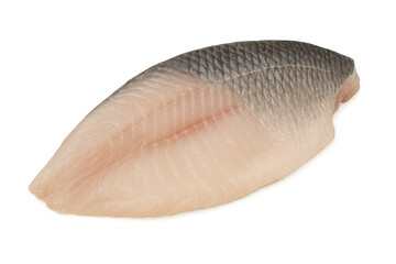Fish fillet, skin-on fresh raw seafood portion, lean protein for healthy eating on transparent background