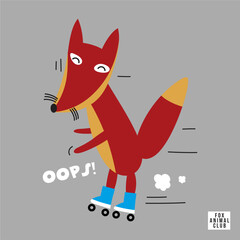 fox playing with roller skate hand drawn illustration vector cartoon graphic 