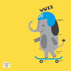 elephant playing skateboard hand drawn illustration vector