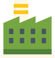 Green factory building with smokestacks, symbolizing industrial production, manufacturing processes, and economic activity