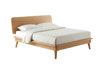 Modern wooden bed with white linens bedroom design
