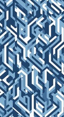 Geometric Blue Maze - Abstract Pattern of Interlocking Shapes.