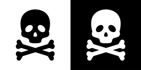 Skull crossbone vector pirate icon logo Halloween ghost graphic symbol illustration. Danger sign with skull. Toxic, electricity or chemical Warning icon. Danger triangle symbol of death.