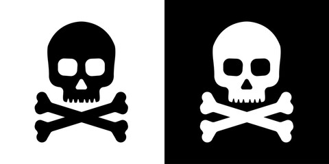 Skull crossbone vector pirate icon logo Halloween ghost graphic symbol illustration. Danger sign with skull. Toxic, electricity or chemical Warning icon. Danger triangle symbol of death.