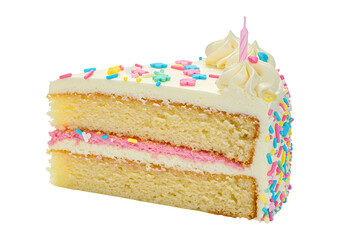 Delicious celebratory cake slice with colorful sprinkles