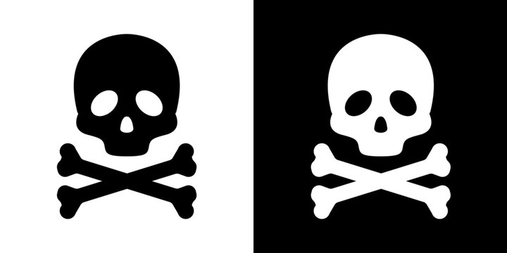 Skull crossbone vector pirate icon logo Halloween ghost graphic symbol illustration. Danger sign with skull. Toxic, electricity or chemical Warning icon. Danger triangle symbol of death.
