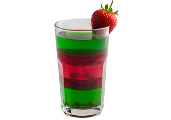 Festive layered drink with strawberry garnish