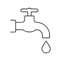 Faucet with a water drop outline vector icon on white background