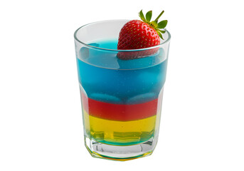 Refreshing colorful drink with strawberry garnish
