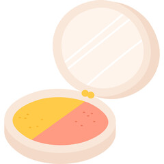 Compact Makeup Powder With Mirror And Two Color Blusher In Yellow And Peach Shade For Application