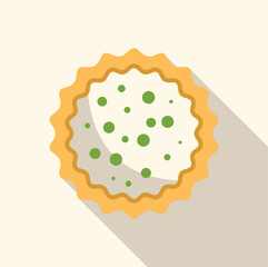 Top view of a round tart with green peas filling, showcasing baking skills and culinary aesthetics
