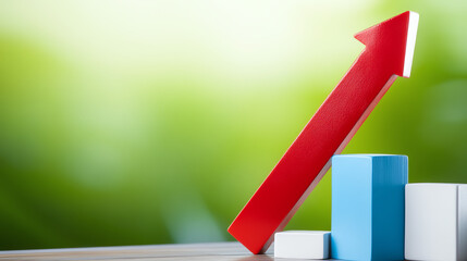 A vibrant growth chart with red arrow indicating success against a lush green background, symbolizing progress and achievement.