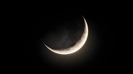 Fototapeta premium Illuminated sliver of a waxing crescent celestial body shining against deep black space