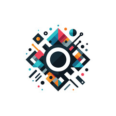 Obraz premium Abstract geometric design with a central circle and colorful shapes.