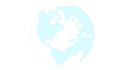 Stylized Earth floats in pale blue—Atlantic-centered globe with transparent background, calm and universal.
