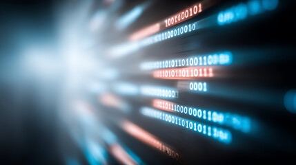 Abstract image illustrating data flow with binary numbers in vibrant colors, representing digital communication and technology advancement.