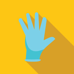 Light blue medical glove showing five open fingers on a yellow background with long shadow