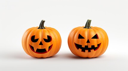 Carved orange pumpkins feature smooth texture on a clean white background. Ideal for Halloween promotions, digital posters, or seasonal web design.