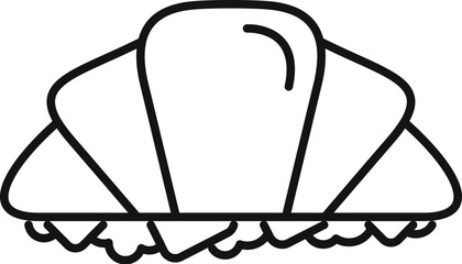 Simple line drawing of a croissant, freshly baked and sitting on some crumbs, perfect for representing french breakfast