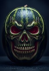 Toxic Carved Watermelon – Poison Symbol Horror Art in Dark Aesthetic