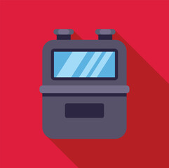 Gas meter measuring consumption, control device for natural resources, energy industry equipment on red background