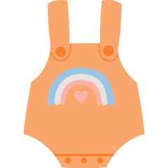 Orange Baby Onesie with Pastel Rainbow and Heart Detail on a Transparent Background