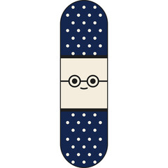Cute Cartoon Medical Plaster Character With Dark Blue Polka Dots And Glasses Smiling Friendly On Transparent Background