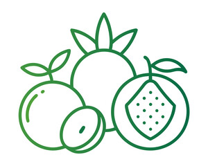 Minimal line icons of tropical fruits, isolated on white background