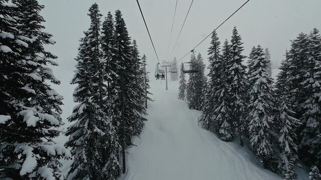 Riding Chairlift in Snowstorm with Big Flakes Falling