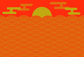 年賀状の背景素材　和風グラフィック　初日の出（2）　ヨコ