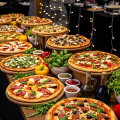 Pizza Buffet Feast - A Delicious Array of Gourmet Pizzas.