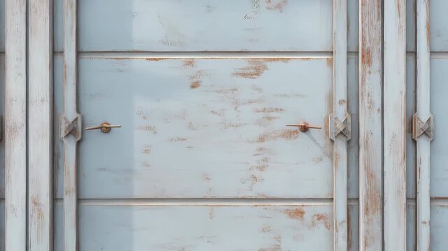 Weathered blue metal doors with rust and patina texture