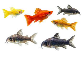 Fototapeta premium Vibrant aquarium fish collection for lively aquatic scenes