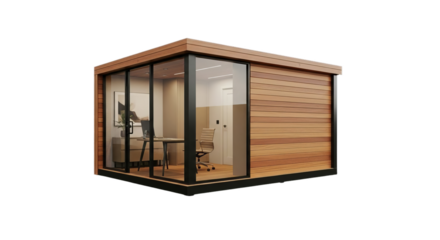 Modern Office Pod with Wood Exterior and Glass Walls
