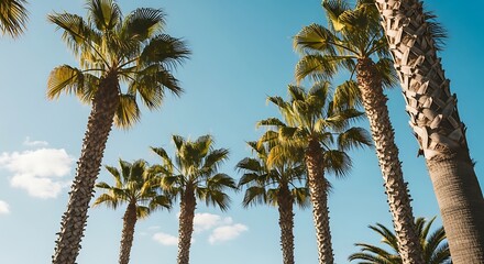 Palm Trees Against a Clear Blue Sky on a Sunny Day.