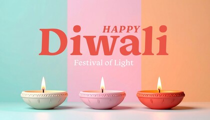 Naklejka premium Happy Diwali festival of lights poster template design with decorative diya lamp. Indian festival of lights Happy Diwali.