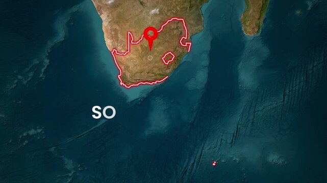 South Africa Map Highlighted with Location Pin and Animated Outline