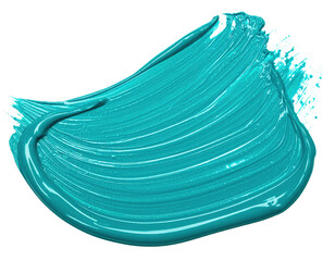 Vibrant Turquoise Paint Swatch with Brushstroke Texture on White Background.