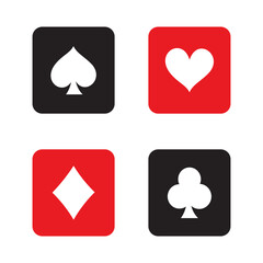 Minimalist vector illustration of four playing card suits hearts clubs spades and diamonds.