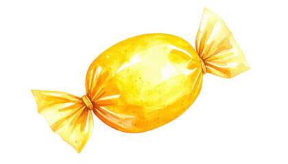Watercolor Illustration of a Yellow Wrapped Candy Sweet Treat.