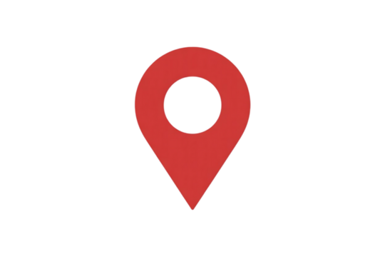 Simple red map pin icon with black background representing location navigation and destination marking on a digital interface