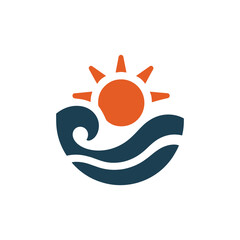 bright orange sun rising over dark blue ocean waves.