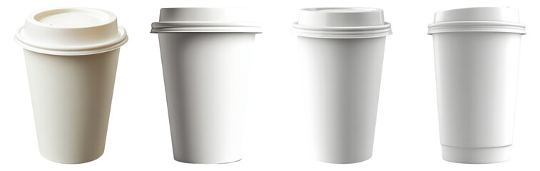 Variety of Blank Disposable Coffee Cups for Creative Use and Design, Isolated on Transparent Background