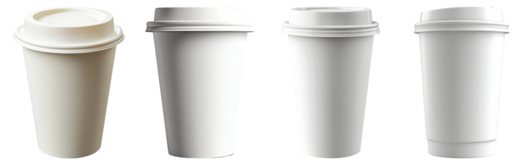 Variety of Blank Disposable Coffee Cups for Creative Use and Design, Isolated on Transparent Background