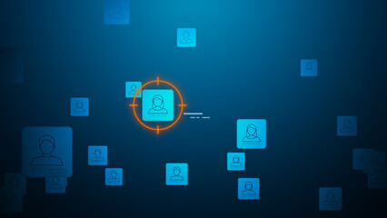 Human profile targeting concept with digital search and identification system, facial recognition and network surveillance technology illustration