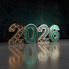 2026 new year 3d gold neon sign with sale and celebration concept