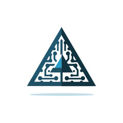 Triangle circuit board logo with blue accents and shadow.