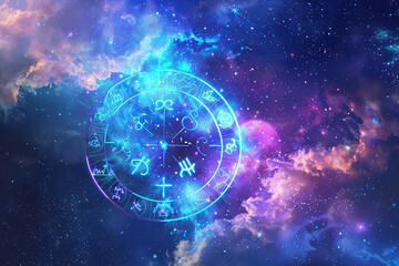 Abstract composition with zodiac circle in signs and symbols