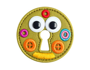 Whimsical Keyhole Character Patch with Googly Eyes and Colorful Embellishments.